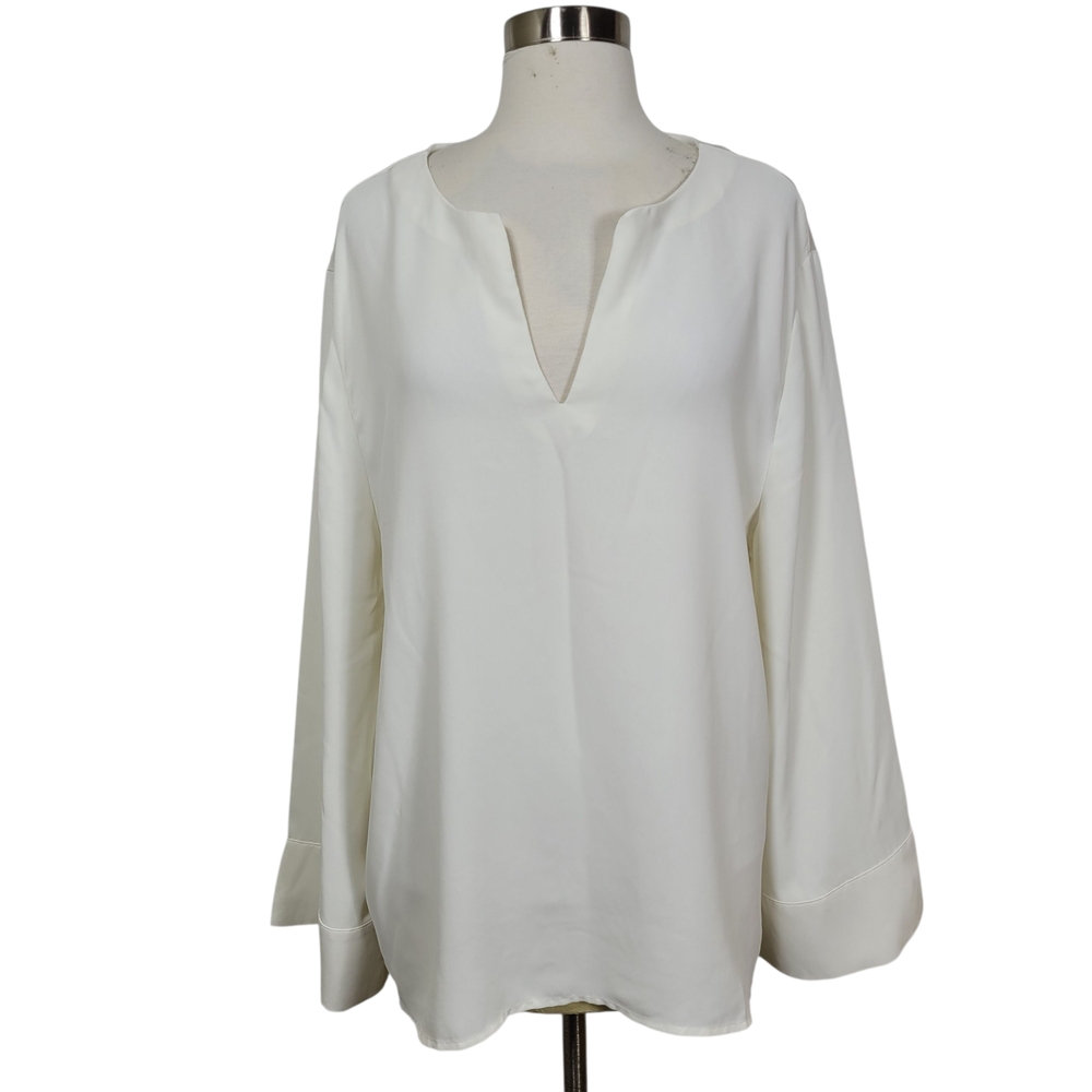 Ann Taylor Women's Cream Kimono Sleeve Chiffon V-Neck Tunic Minimalist Top XL